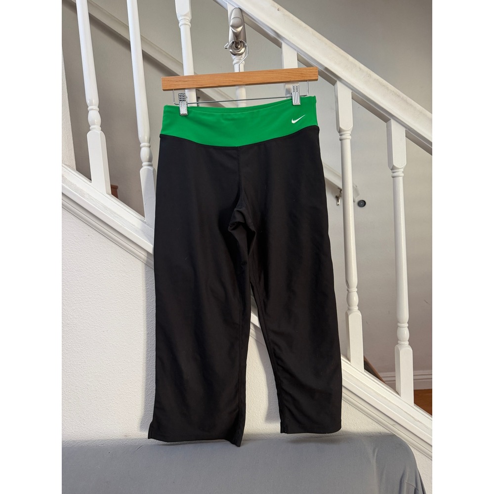 Nike Fit Dry Womens Capri Pants Black Green Waistband Activewear Small